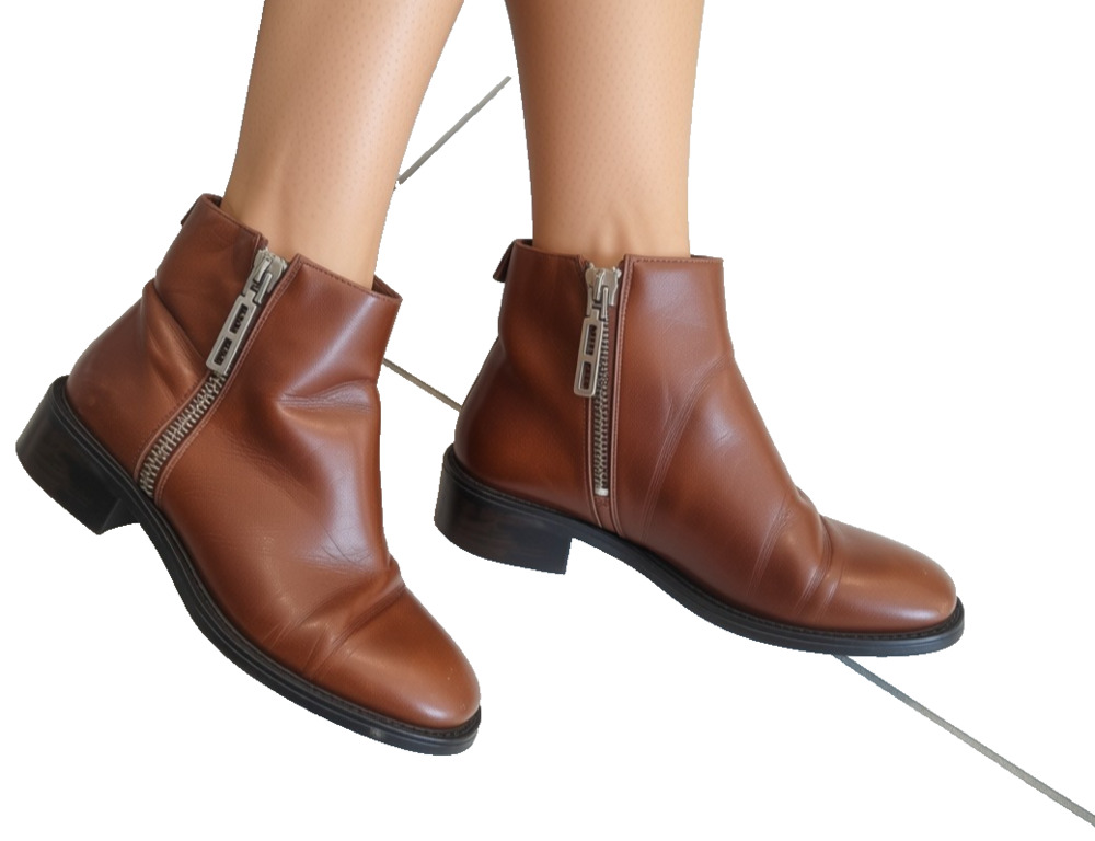 Zara Basic Leather Brown Low Block Heel Women's EU 38 US 7.5